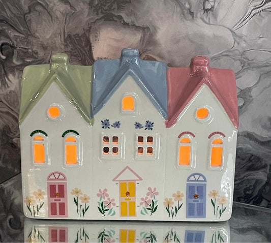Pastel Town Houses Ceramic Tealight Candle & Incense Burner