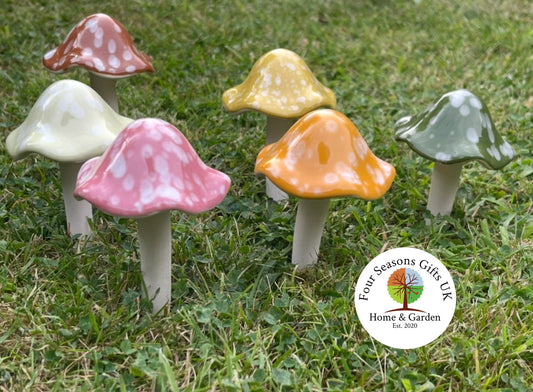 Set of 6 Ceramic Glazed Toadstools Mushroom FlowerPot Plant Pot Decorative Fairy Garden Stake Ornaments