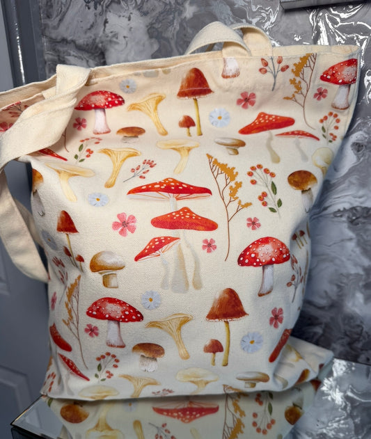 Mushroom Print Tote Bag | Spring Woodland Reusable Shopping Bag | Nature Lover Gift | Eco Friendly Everyday Tote