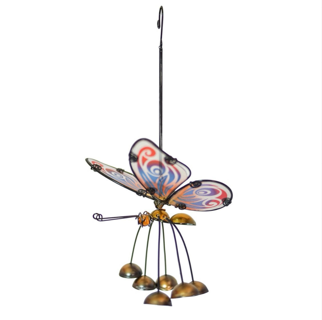 Beautiful Gold Butterfly Bobbin Bells Wind chime, Detailed Colourful Glass Wings