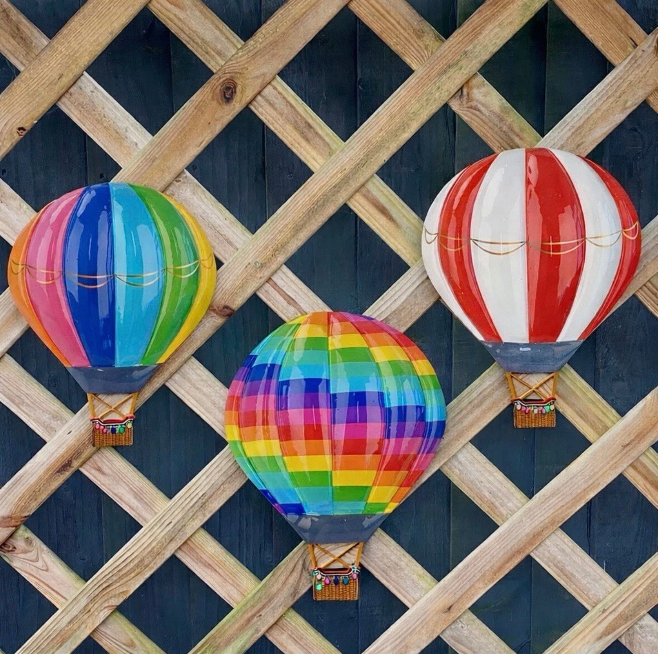 Metal Hot Air Balloon Garden Wall Art Set of 3 Outdoor Fence Patio Ornament Gift