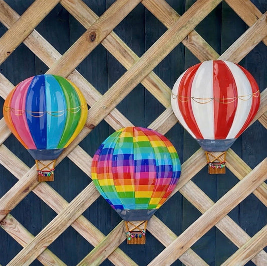 Metal Hot Air Balloon Garden Wall Art Set of 3 Outdoor Fence Patio Ornament Gift