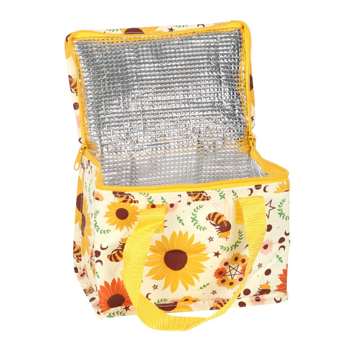 Sunflower & Bee Summer Solstice Design Insulated Lunch Picnic Bag Made From Recycled Plastic, Wipe Clean.
