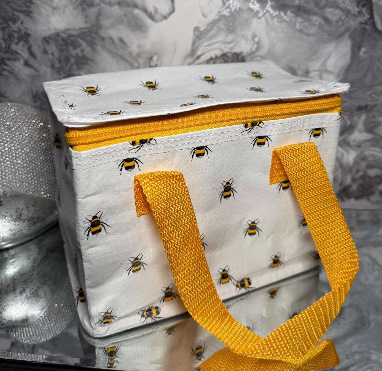 Bee Print Insulated Lunch Bag Made from Recycled Plastic | Reusable Lunch Tote | Eco Friendly Gift | Lunch Bag for Work School Picnics