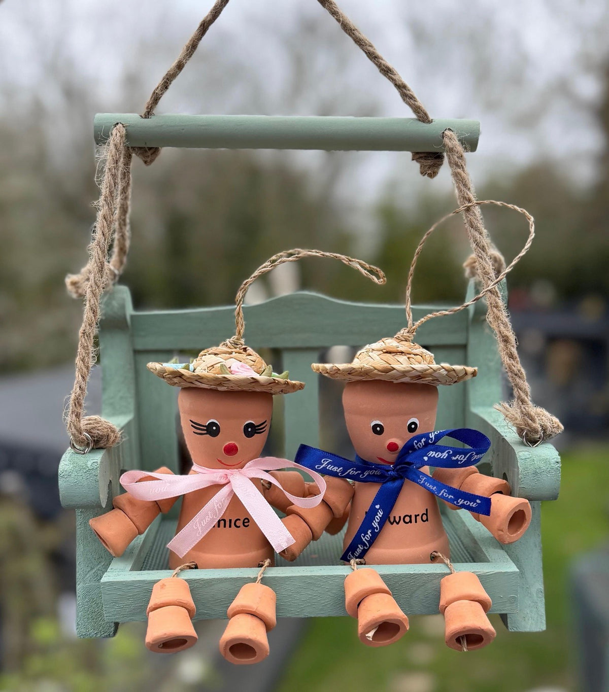 Personalised Flowerpot Couple on Swing Garden Ornament