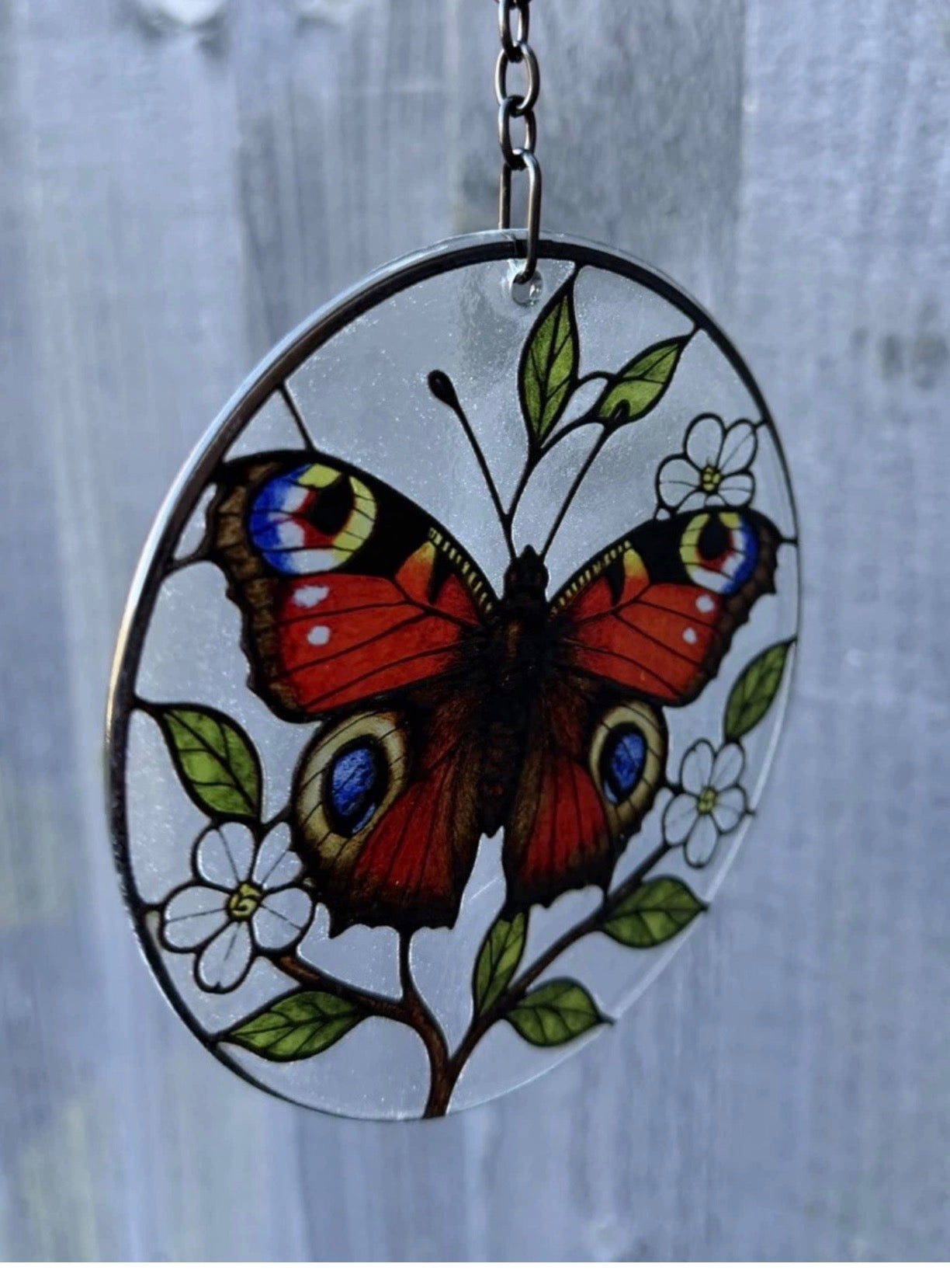 Triple Butterfly Stained Glass Suncatcher – Hanging Floral Garden Sun Catcher Decoration
