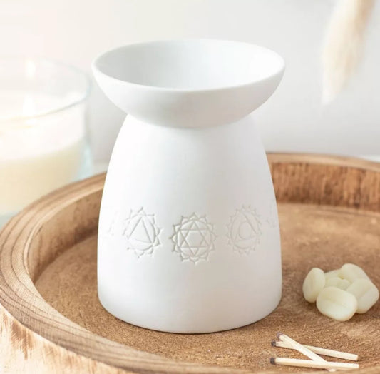 White Ceramic Seven Chakra Oil Burner Wax Melt Warmer - Relaxation Gift