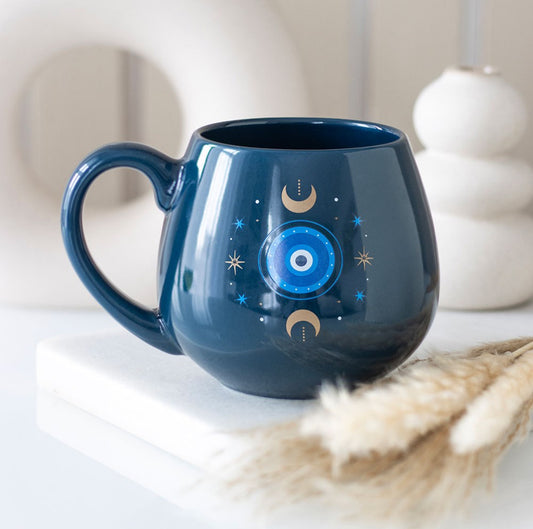 All Seeing Eye Evil Eye Navy Blue Coffee Mug Protection Manifestation Spiritual Gifts