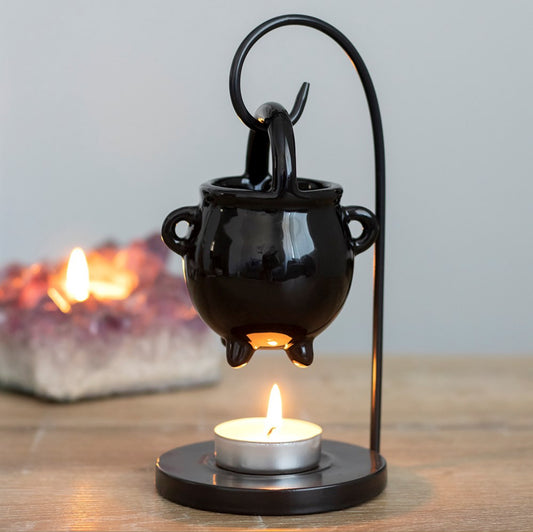 Black Hanging Cauldron Oil Burner Wax Warmer, Halloween Home Decor Ornament, Gothic Witchcraft Gifts