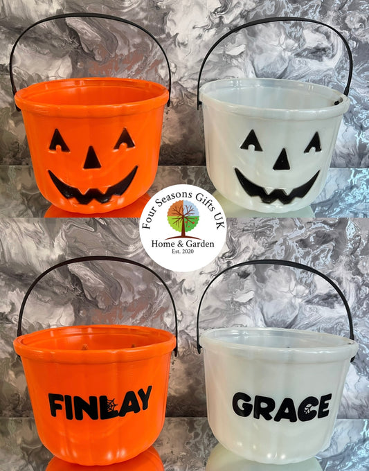 Halloween Pumpkin Personalised Children’s Trick or Treat Sweet Bucket , Happy Halloween Party Favours Accessory Gifts