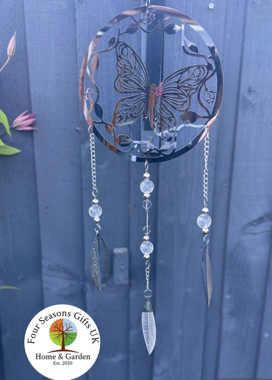 Butterfly Stainless Steel Mirrored Dreamcatcher Wind Spinner Sun-catcher Hanging Garden Decorative Ornament