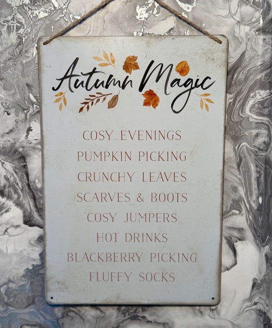 Autumn Magic Metal Hanging Sign, Cosy Autumn Wall Plaque, Pumpkin Picking Decor, Fall Home Decoration, Autumn Gift