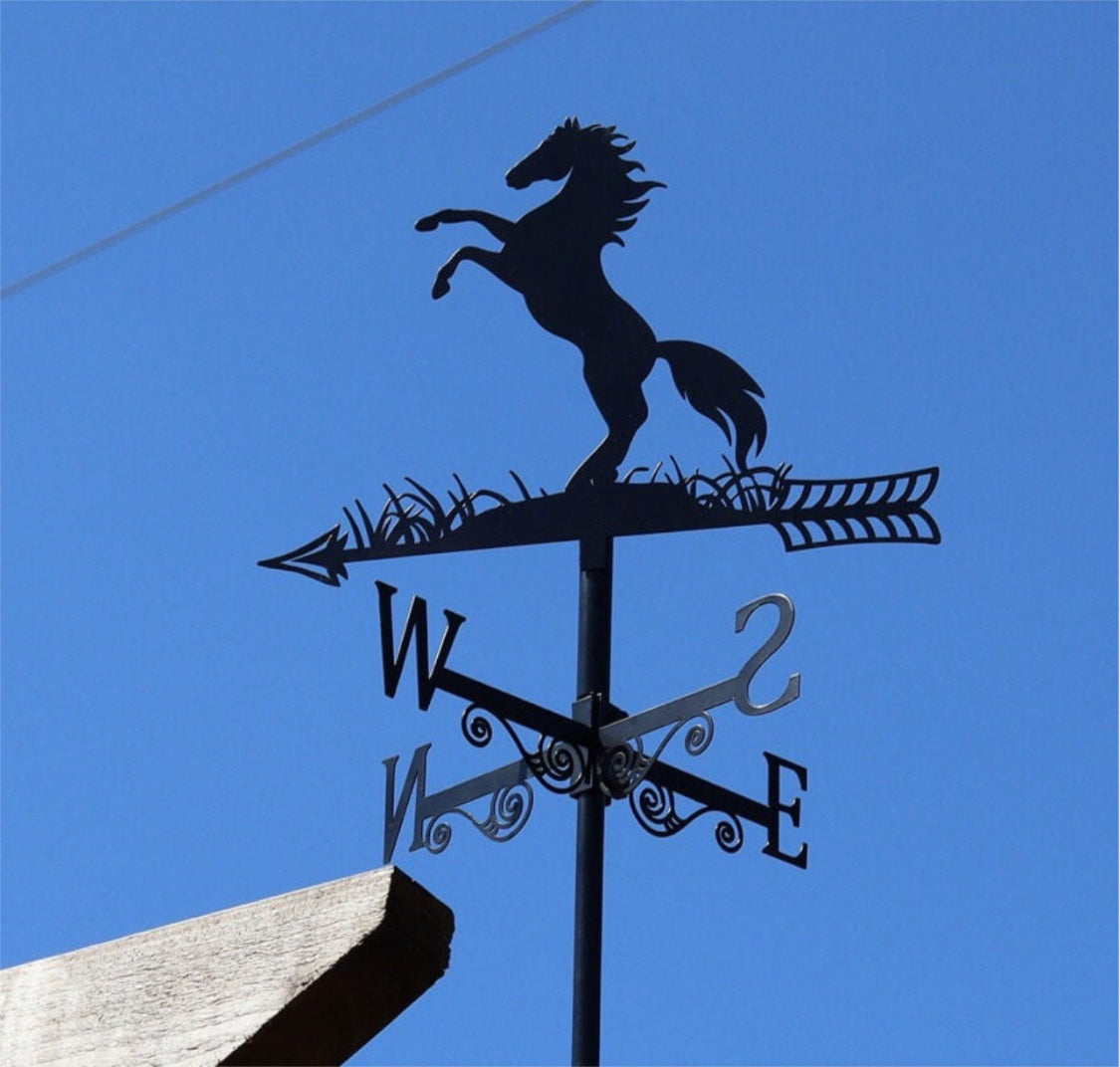 Rearing Horse Silhouette Black Metal Garden Weathervane Wind Spinner Decorative Ornament