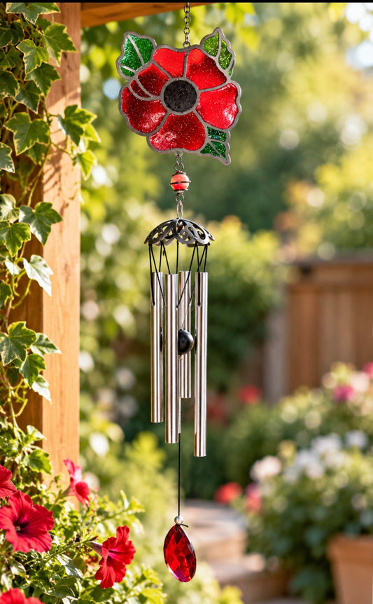 Poppy Wind Chime – Stained Glass Effect Garden Ornament