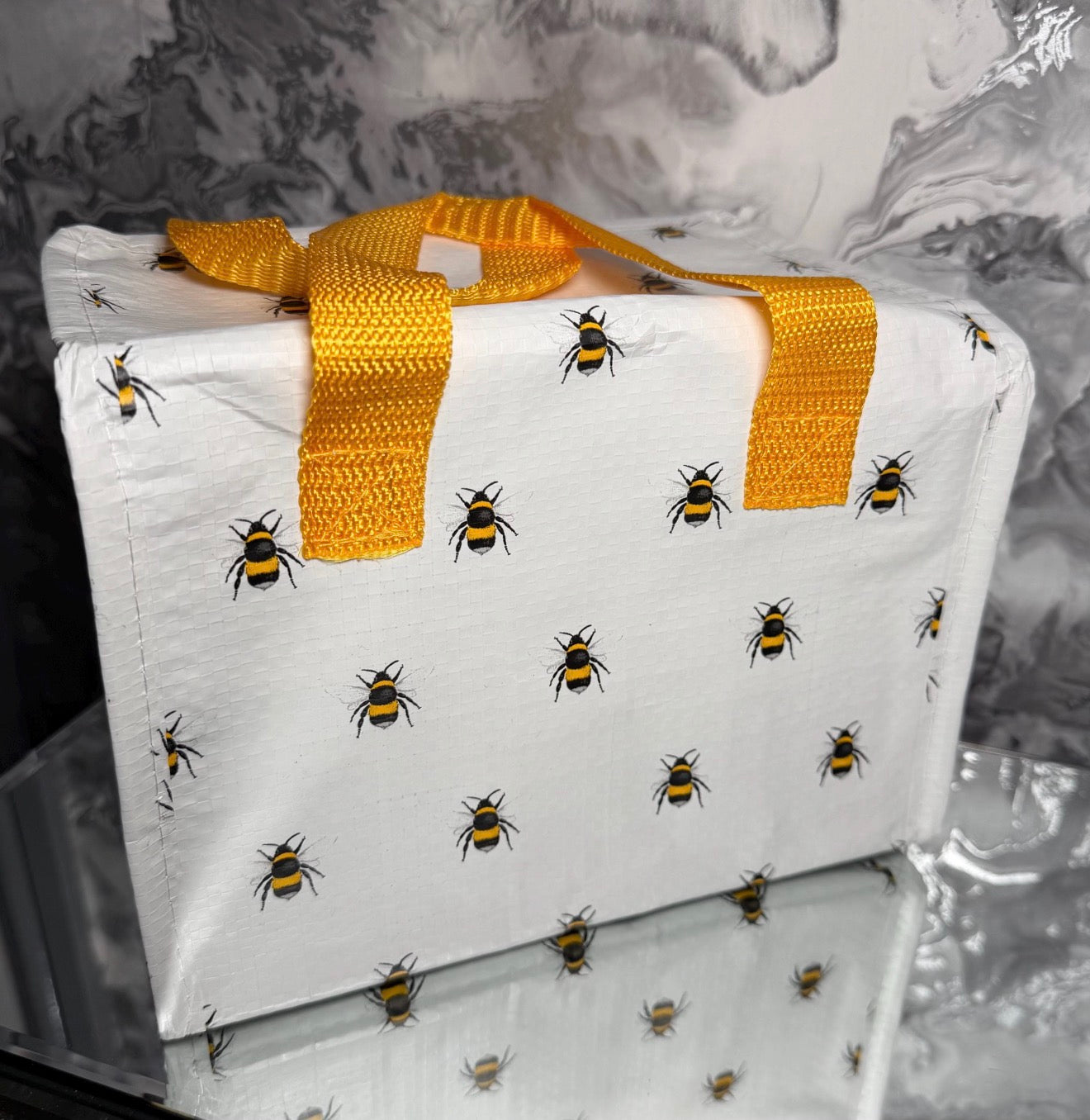 Bee Print Insulated Lunch Bag Made from Recycled Plastic | Reusable Lunch Tote | Eco Friendly Gift | Lunch Bag for Work School Picnics
