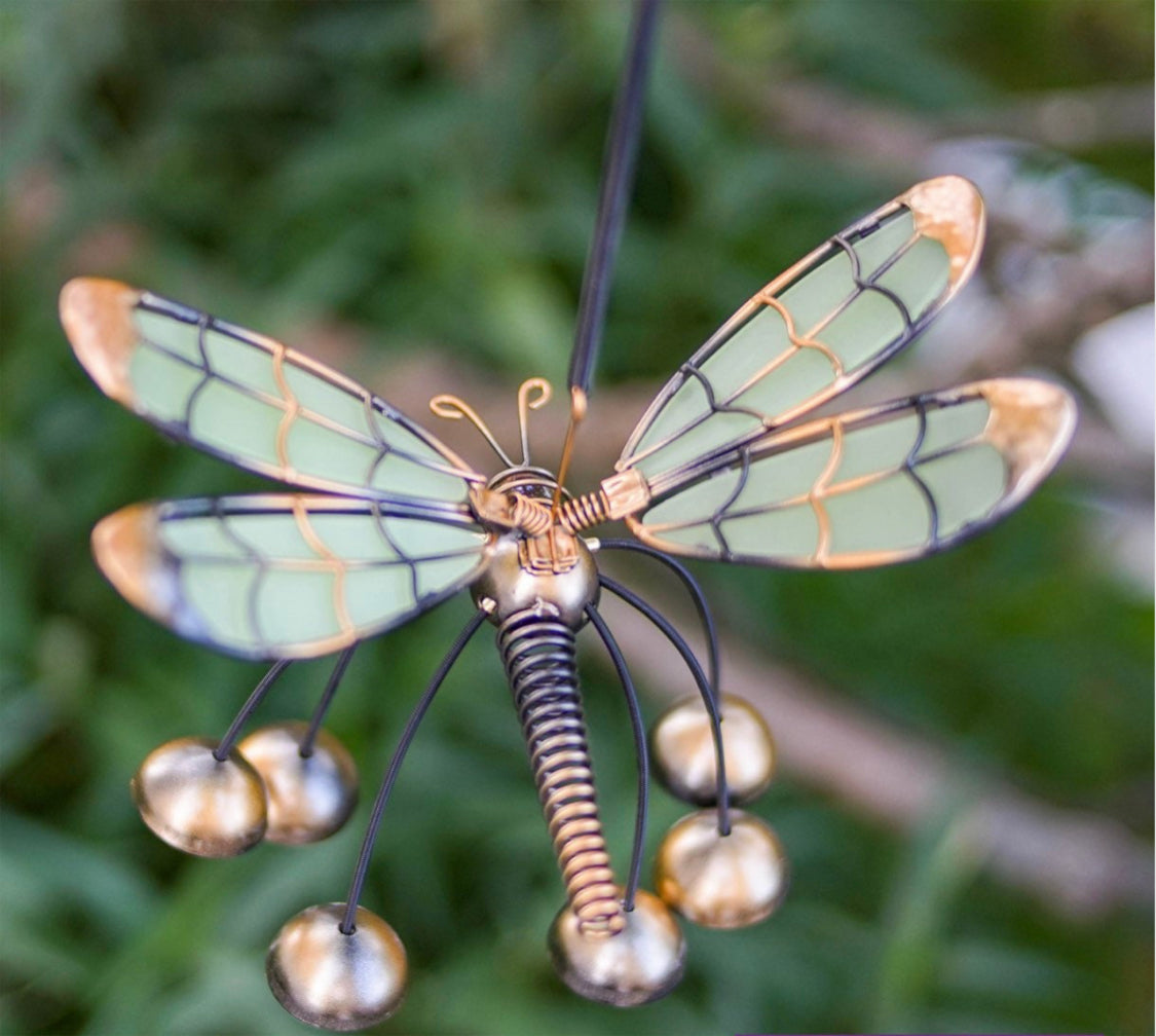 Beautiful Glow in the Dark Glass Wing Dragonfly Bobbin Bells Wind chime