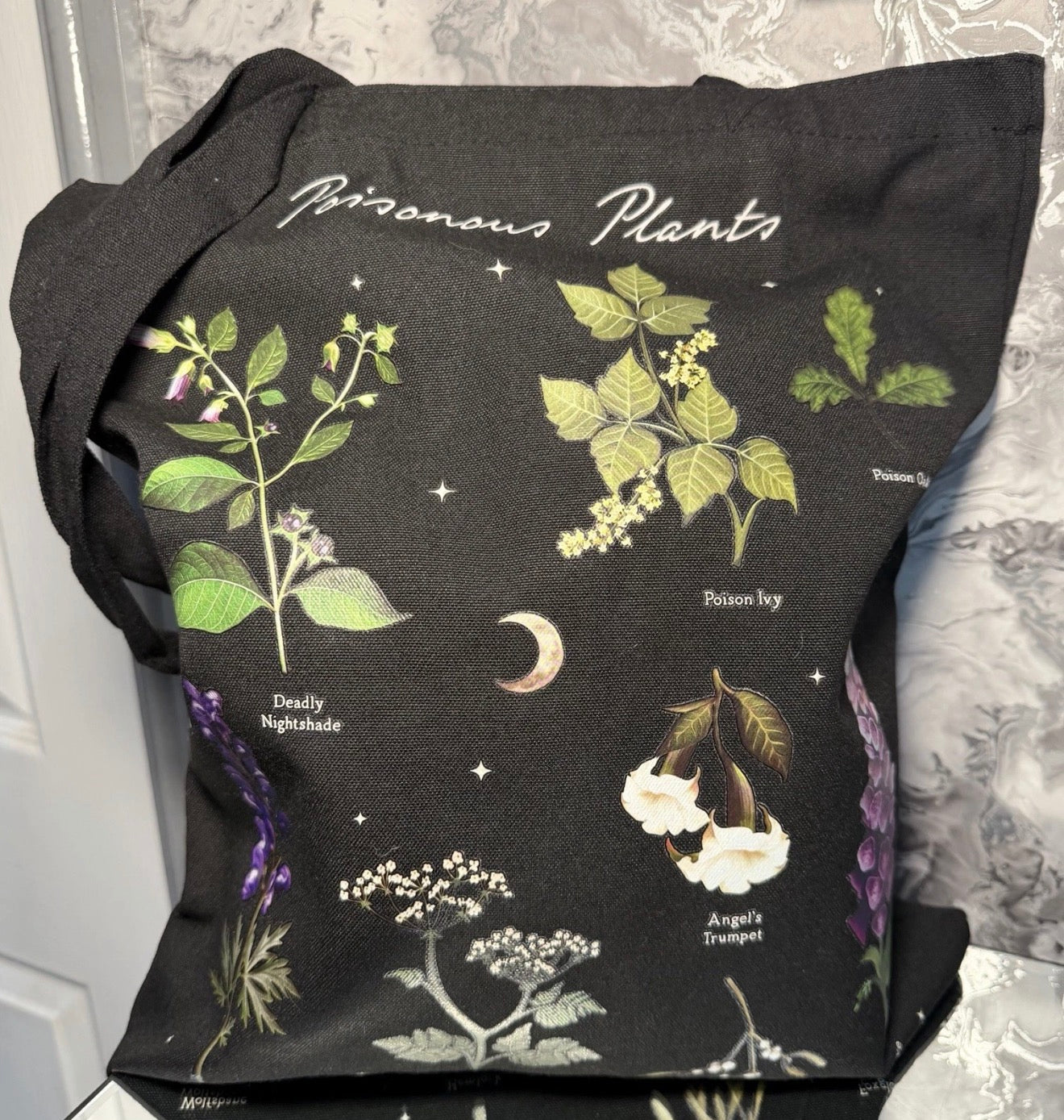 Poisonous Plants Tote Bag Gothic Botanical Canvas Reusable Shopping Bag Gift