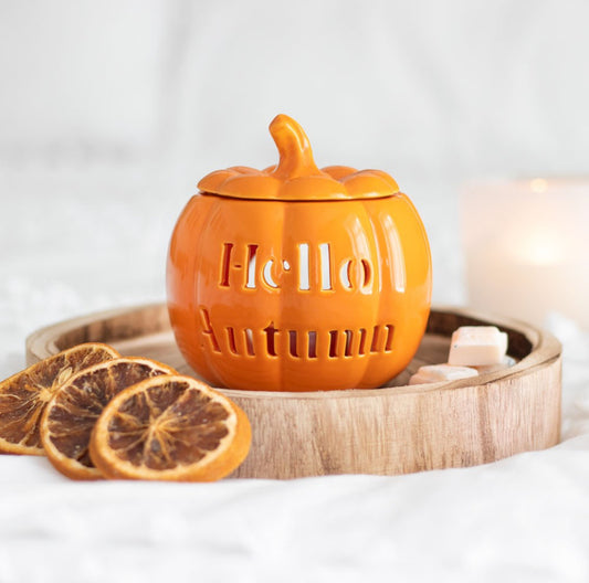 Hello Autumn Orange Pumpkin Oil Burner Wax Melt Warmer Home Decor Ornament Gifts
