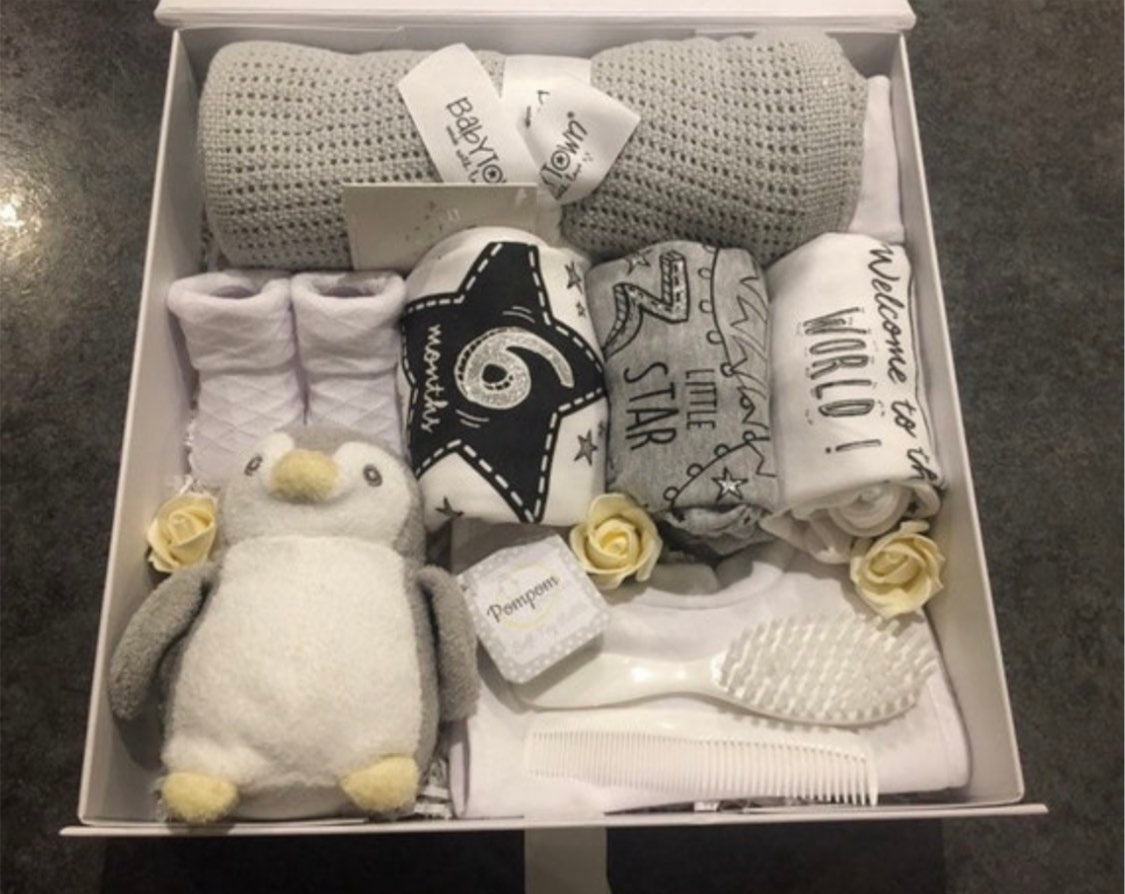 Personalised Unisex Baby Memory Box Gift Set Including Milestone Bodysuits - Special Baby shower or Maternity Gift