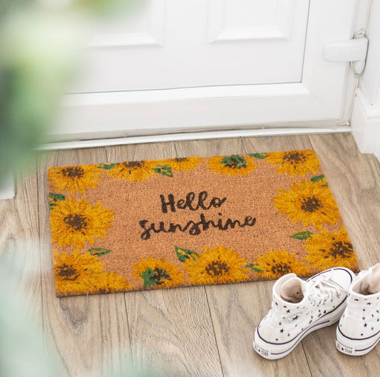 Hello Sunshine Sunflower Floral Natural Coir Non Slip Welcome Entrance Doormat Floor Rug Mat Decor Gifts