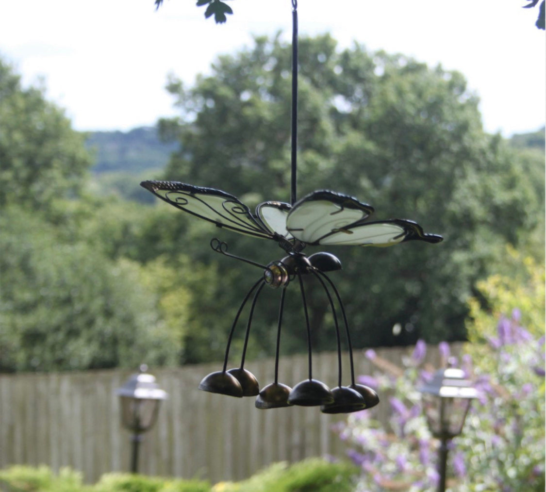 Beautiful Glow in the Dark Glass Wing Butterfly Bobbin Bells Wind chime