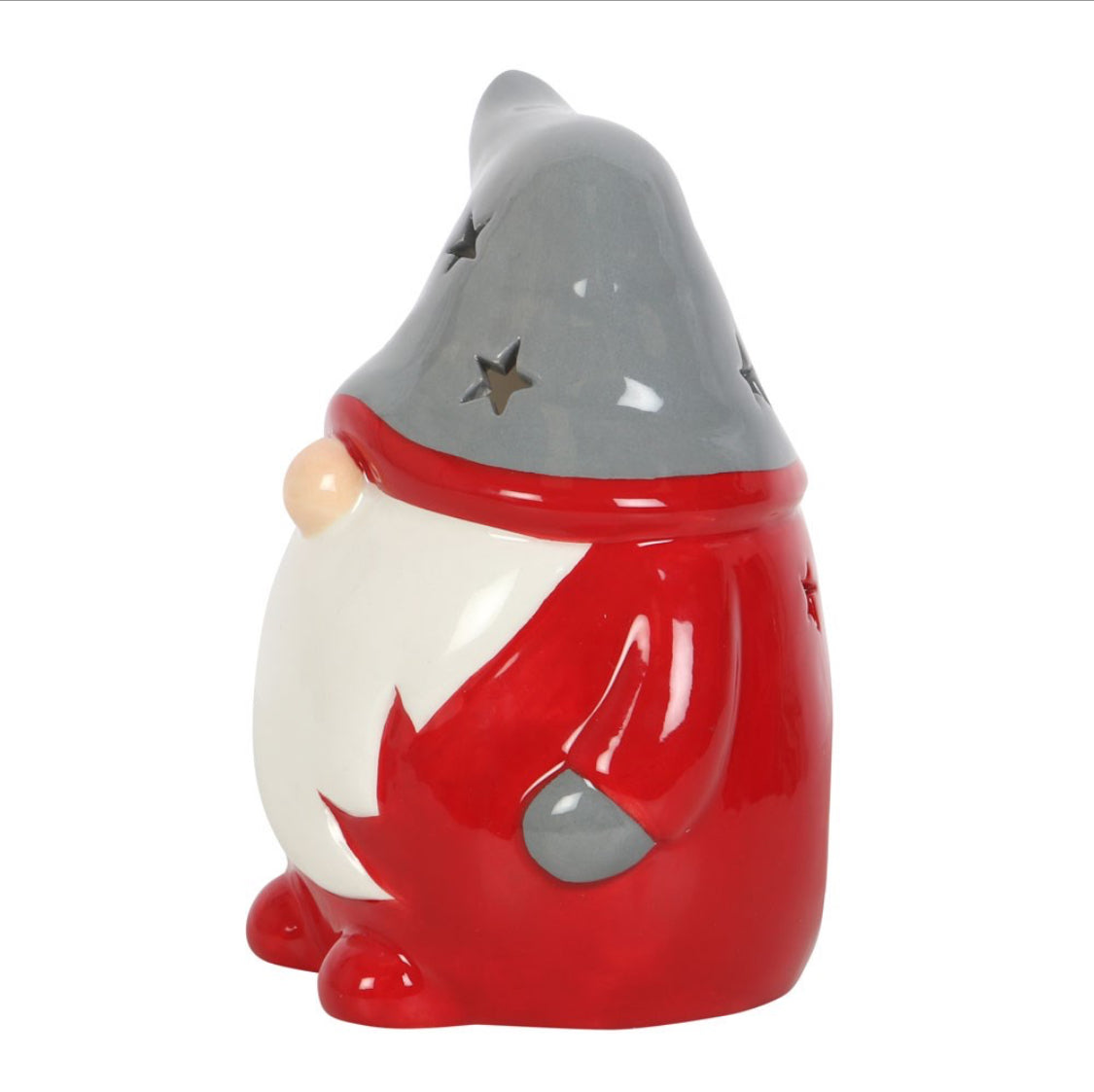 Festive Red & Grey Gonk Ceramic Tea-light Candle Holder Decorative Ornament