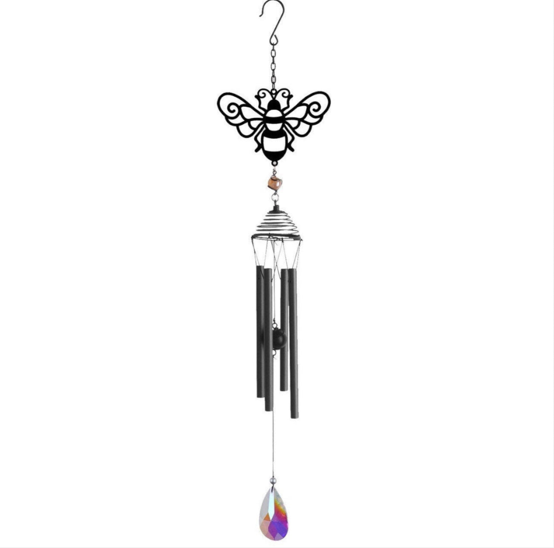 Honeybee Silhouette Design Windchime With Crystal Effect Dropper