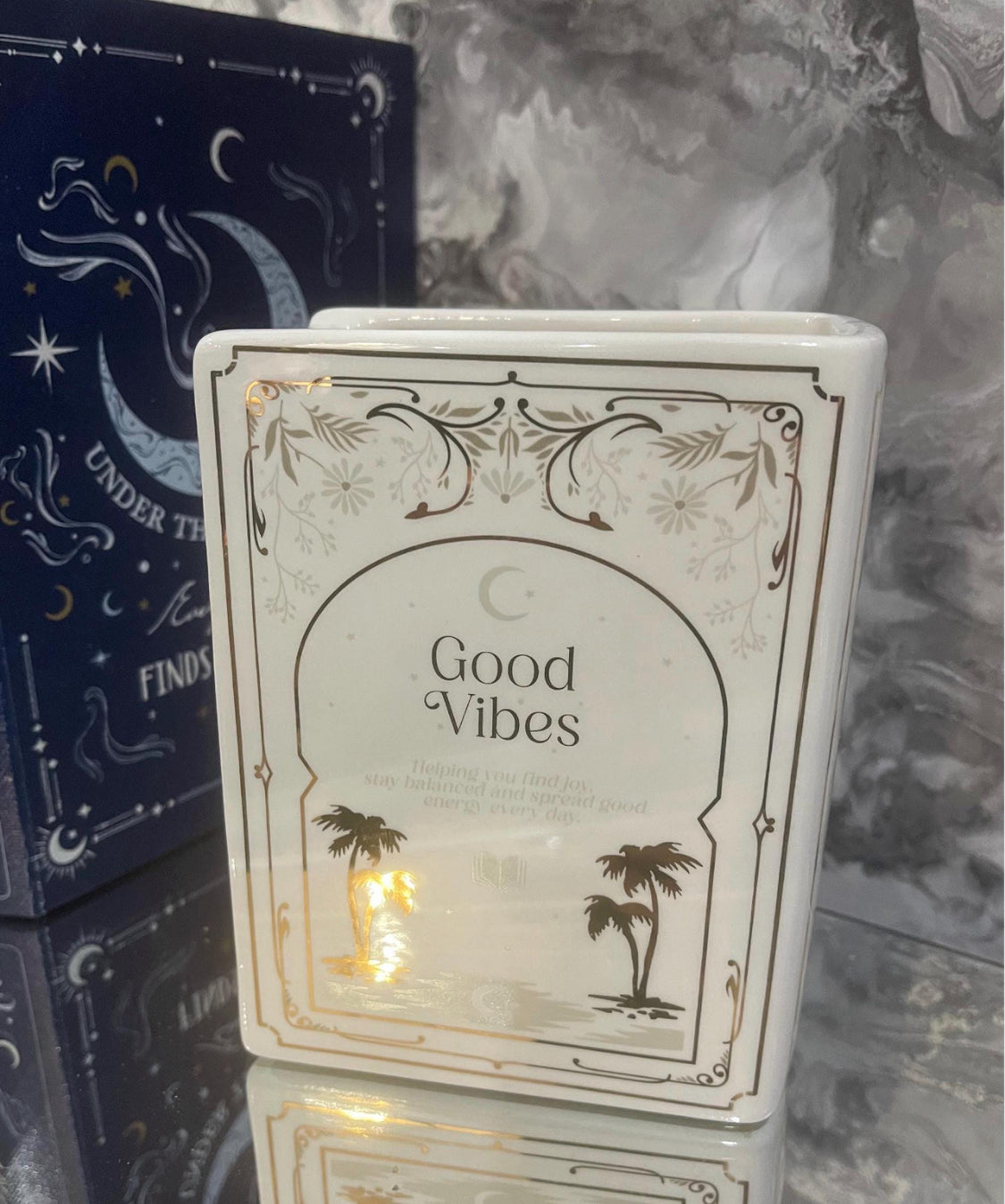 Good Vibes Book Vase – Ceramic Book Shaped Ornament – Positive Energy Home Decor Gift for Book Lovers & Readers