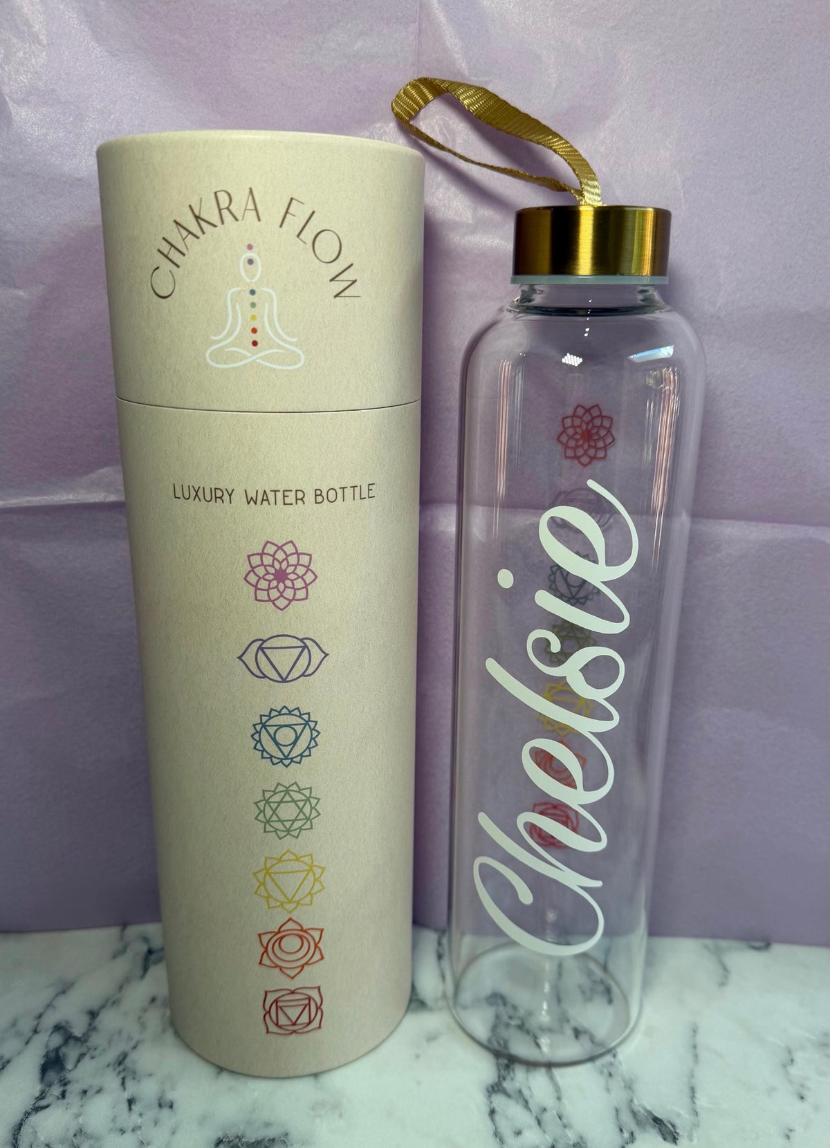 Luxury Personalised Chakra Gift Set – Glass Bottle, Notebook & Keyring