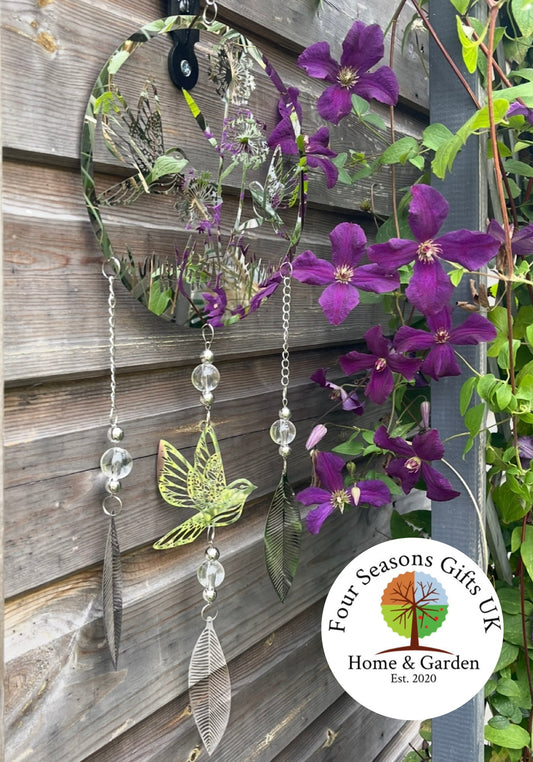Beautiful Birds Stainless Steel Mirrored Dreamcatcher Wind Spinner Sun-catcher Hanging Garden Decorative Ornament