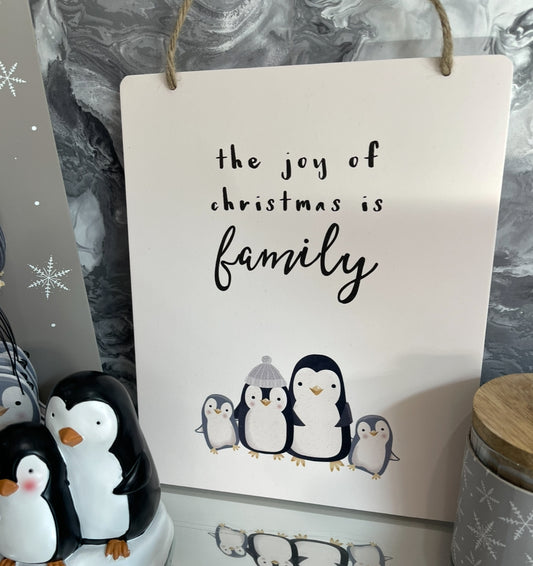Cute Festive Penguin Hanging Family Quote Wall Sign Christmas Ornament Decoration