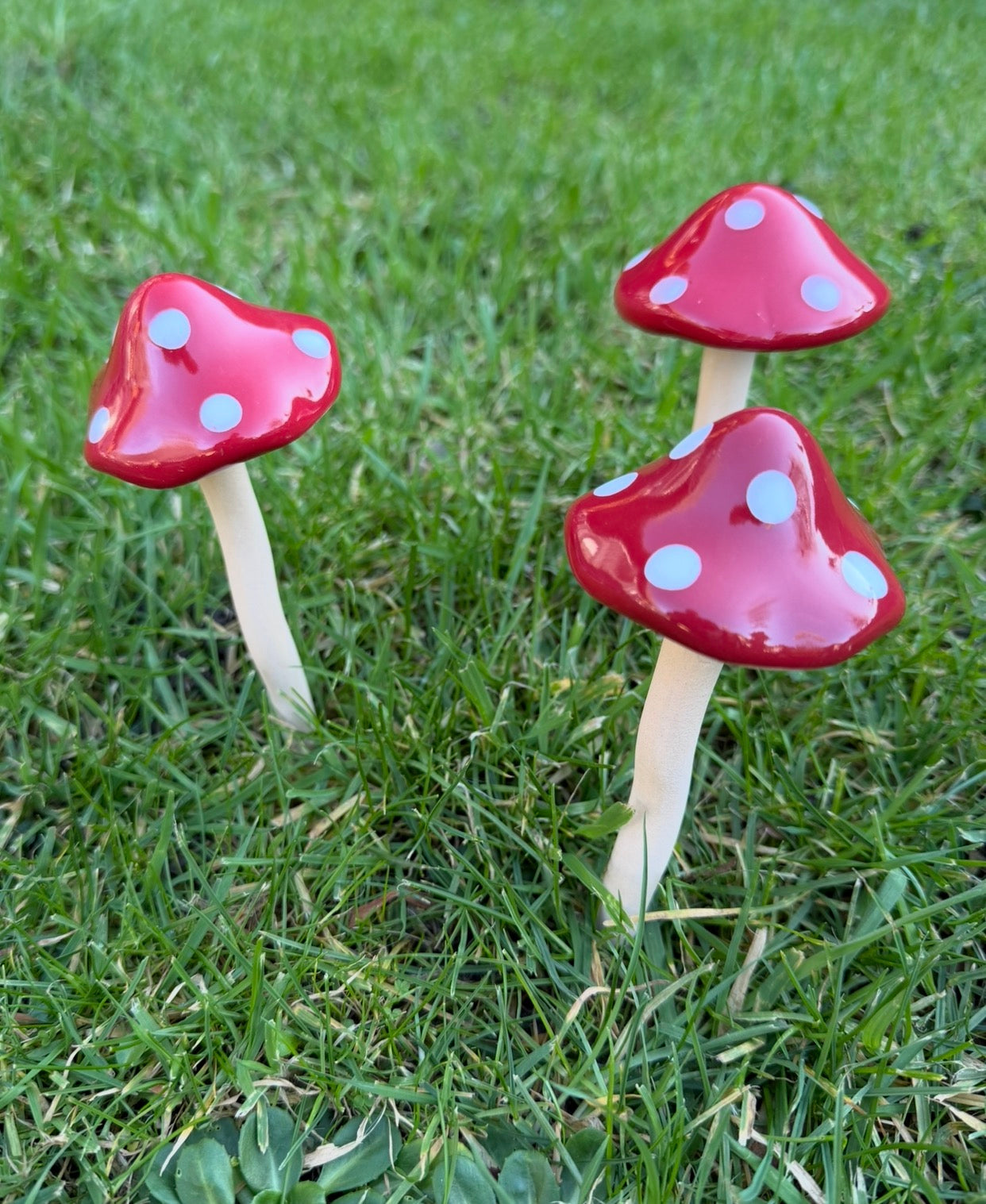 Ceramic Toadstool Garden Stakes – Set of 3 Bobble Mushroom Ornaments