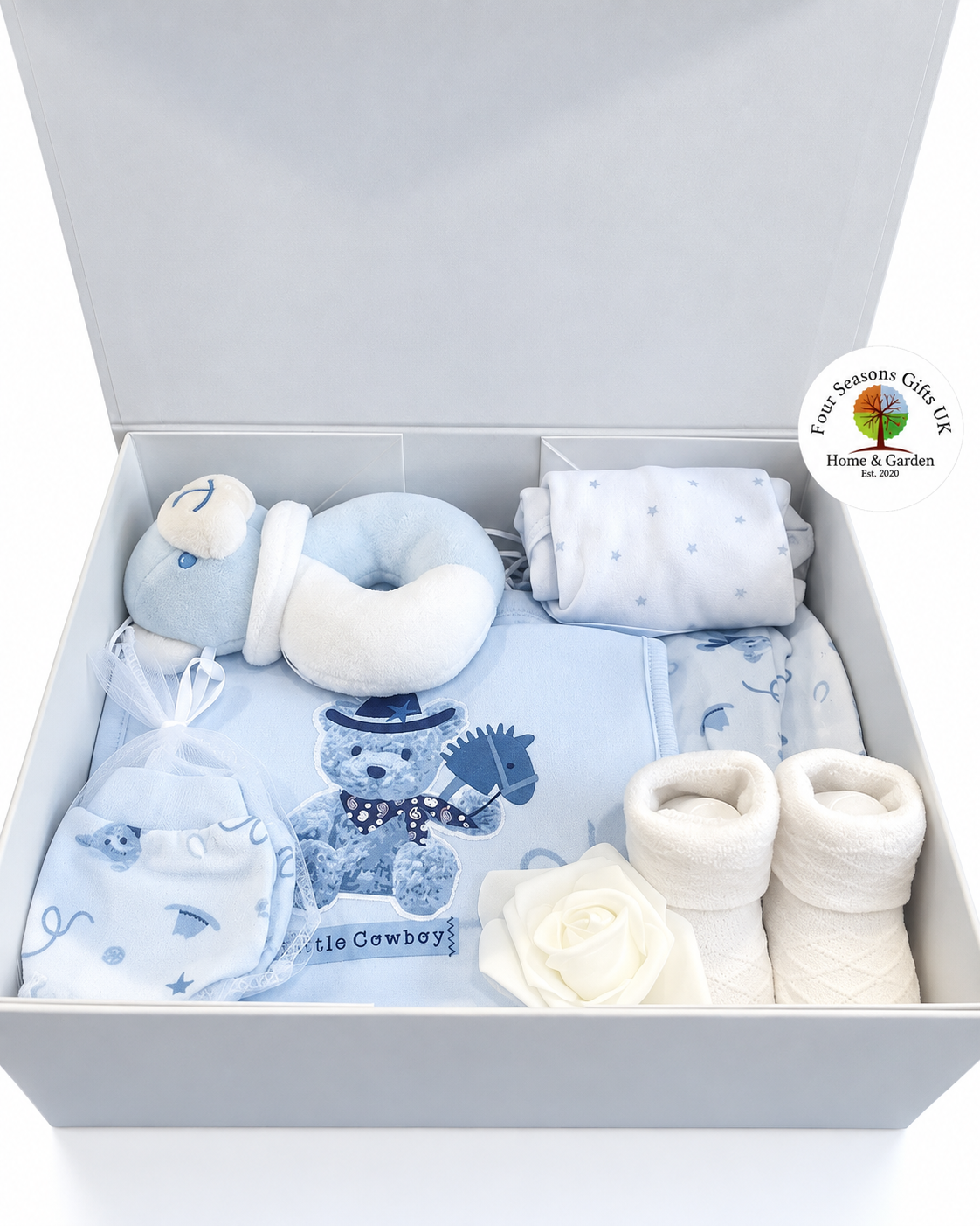 Baby Boy Cowboy Bear Gift Set – 7 Piece Newborn Memory Box
