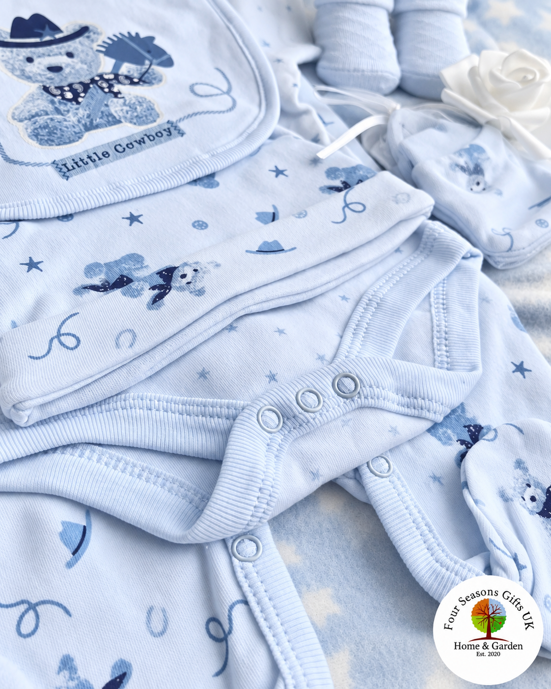 Baby Boy Cowboy Bear Gift Set – 7 Piece Newborn Memory Box