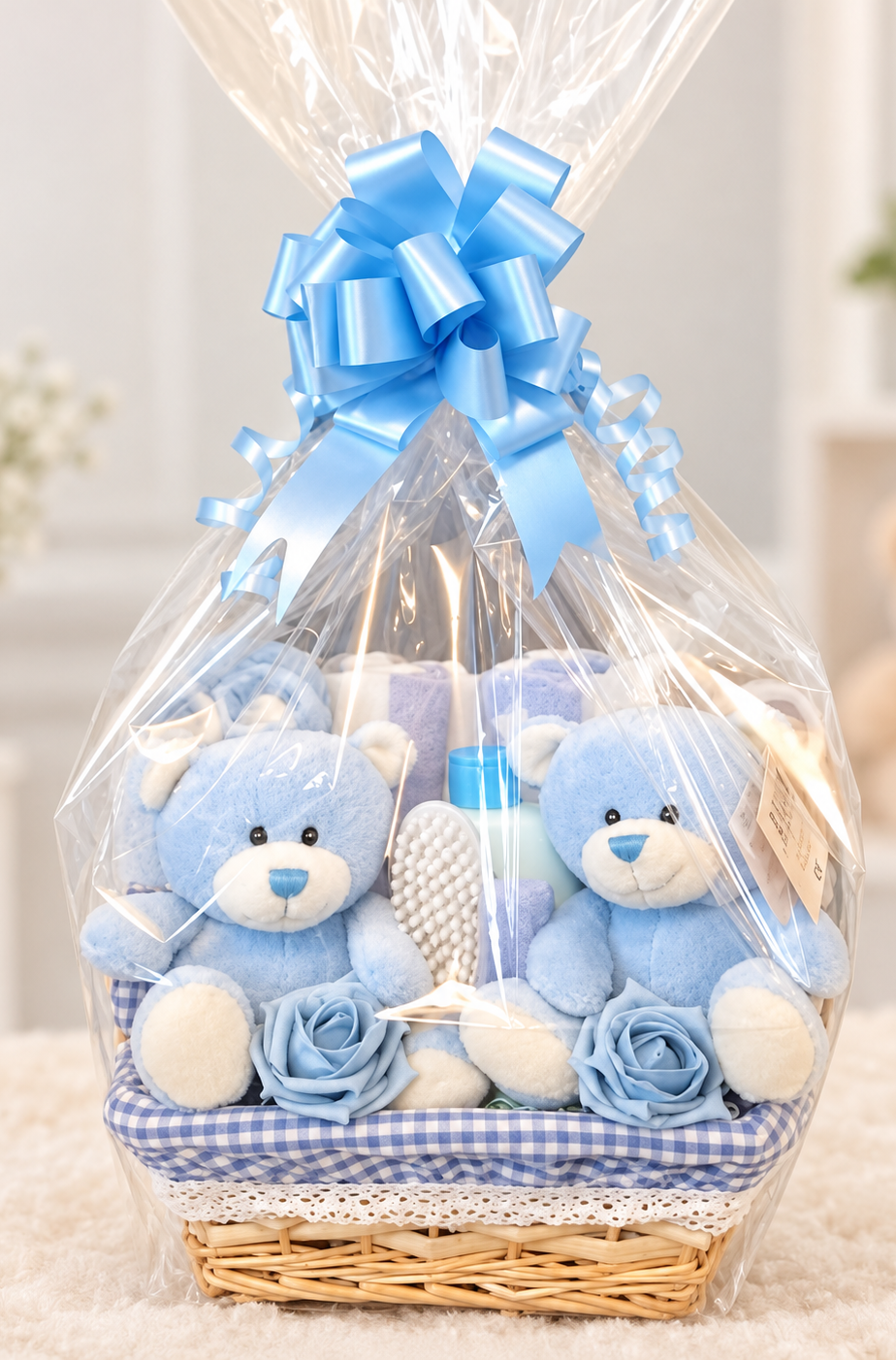 Twin Baby Hamper Gift Set with Teddy Bears – Unisex, Pink or Blue