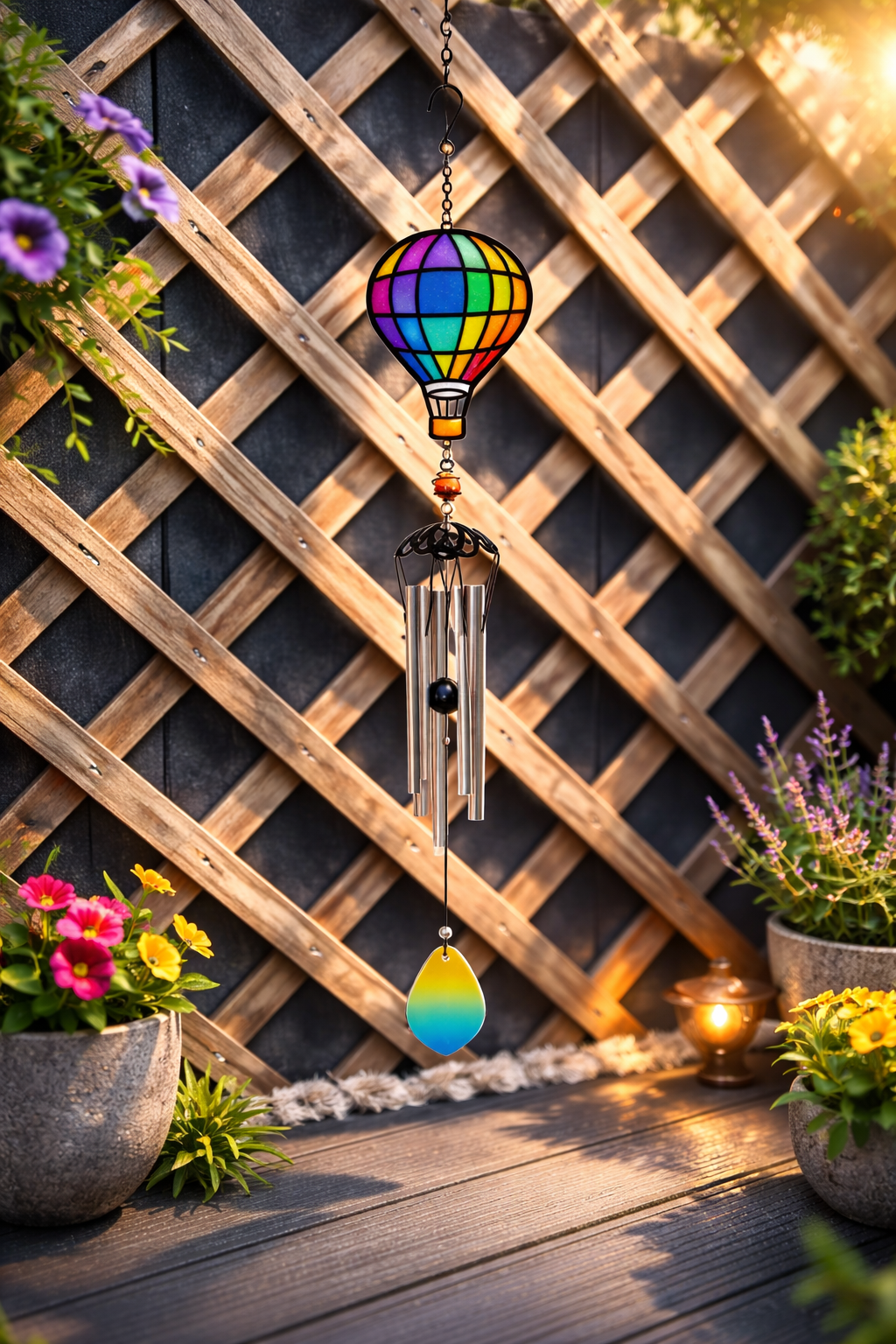Hot Air Balloon Wind Chime – Rainbow Mosaic Garden Hanging Decor