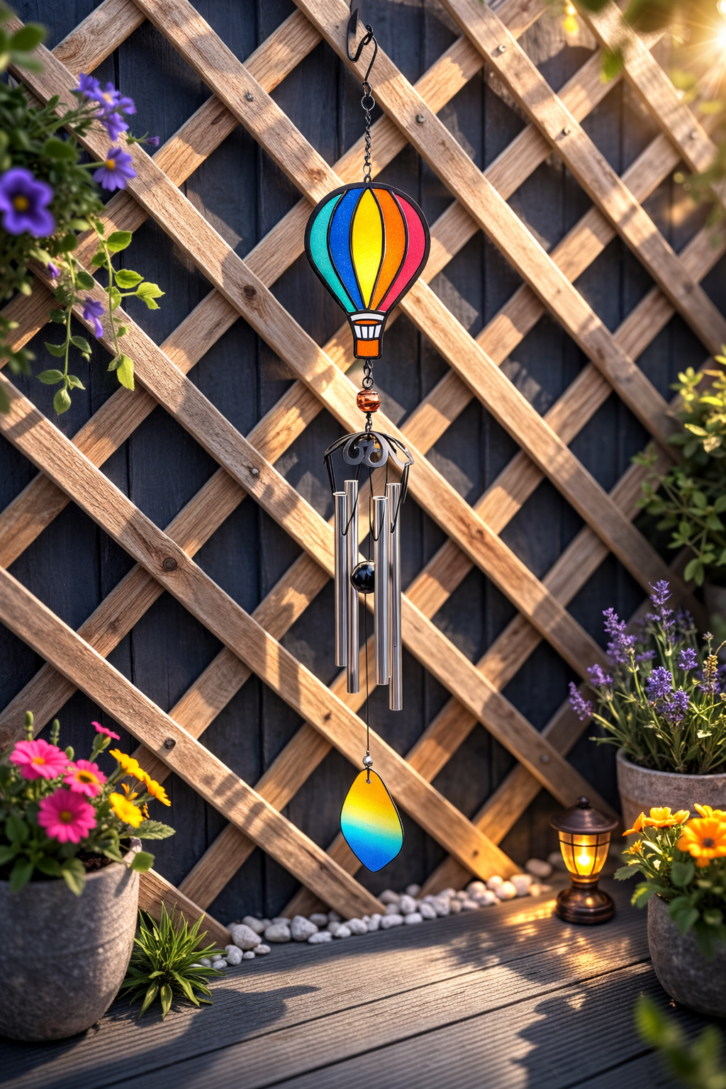 Hot Air Balloon Wind Chime – Rainbow Mosaic Garden Hanging Decor
