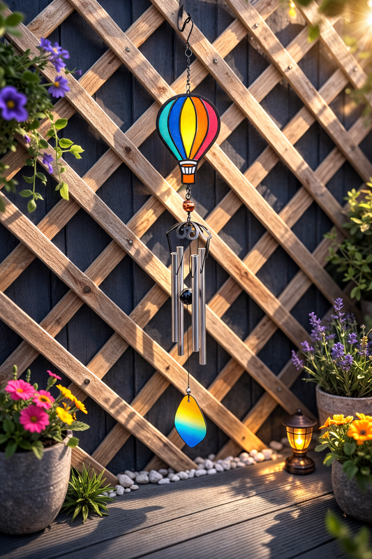 Hot Air Balloon Wind Chime – Rainbow Mosaic Garden Hanging Decor