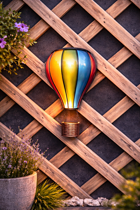 Solar Hot Air Balloon Wall Light – Colourful Garden Wall Art Outdoor Decor