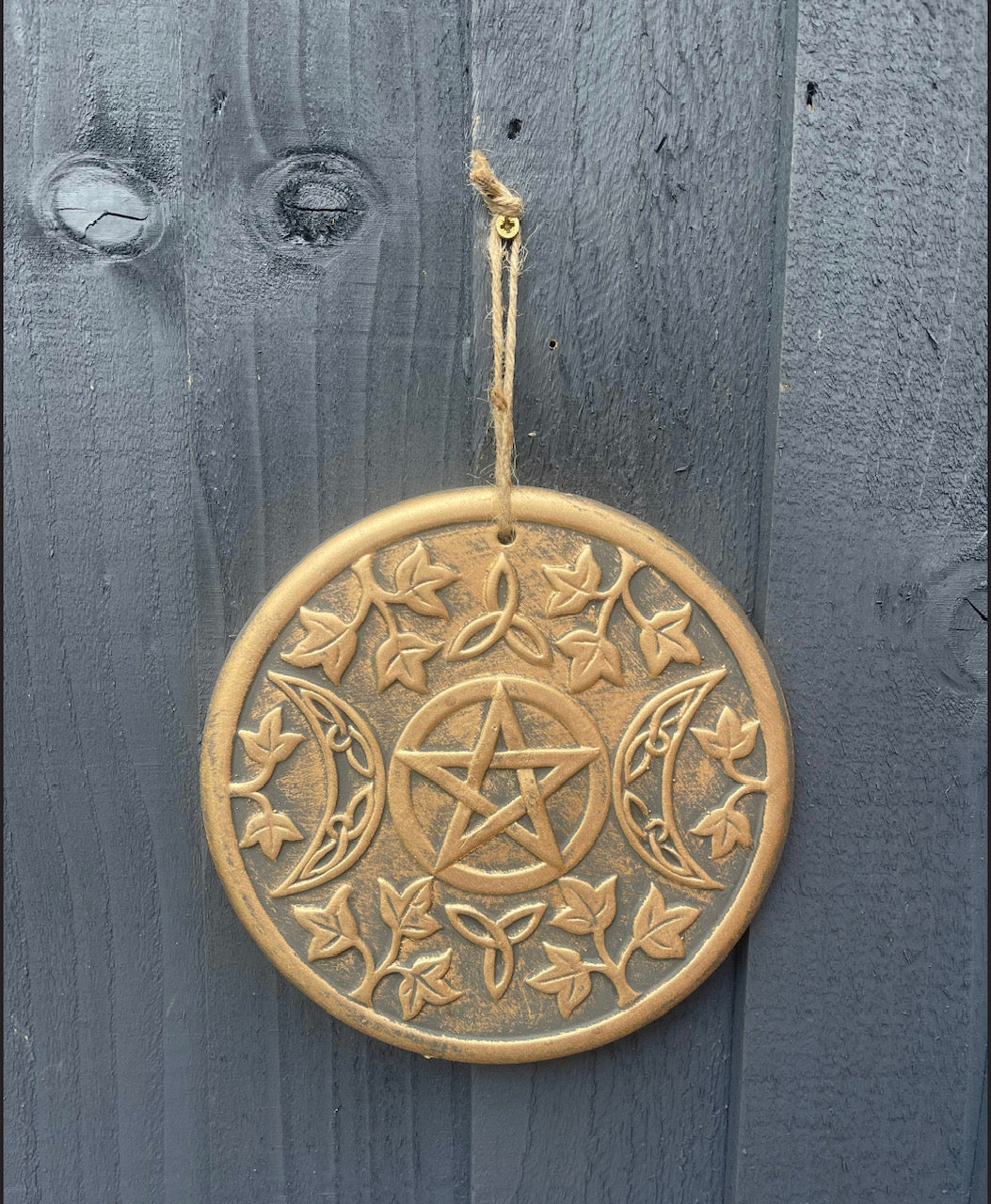 Triple Moon Bronze Terracotta Hanging Garden Wall Plaque