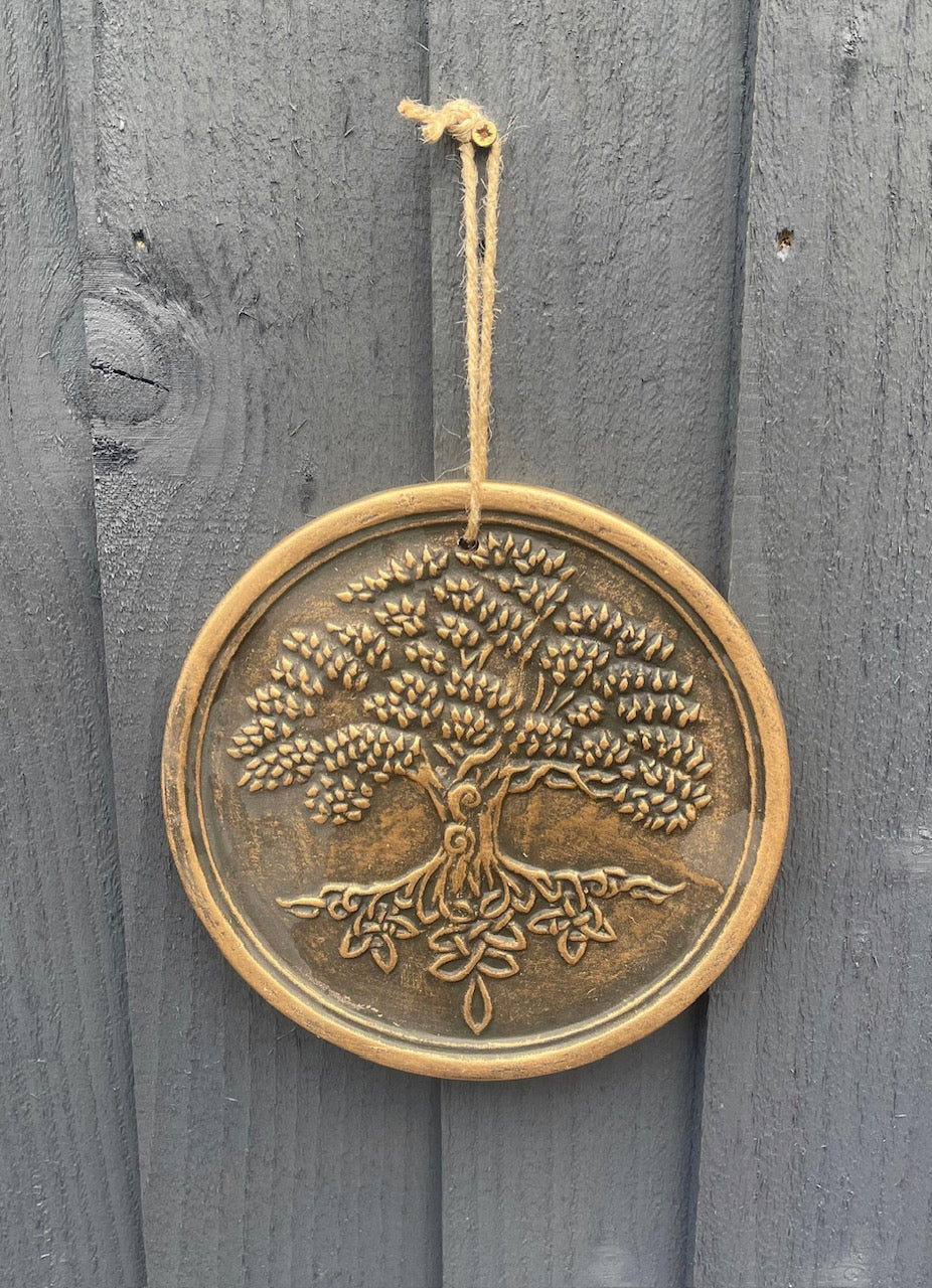 Tree of Life Ceramic Terracotta Hanging Wall Plaque Bronze or Silver