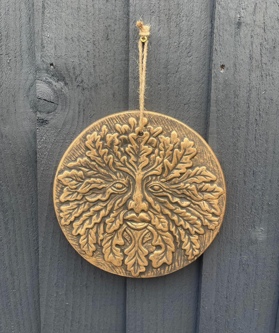 Green Man Bronze Terracotta Hanging Garden Wall Plaque