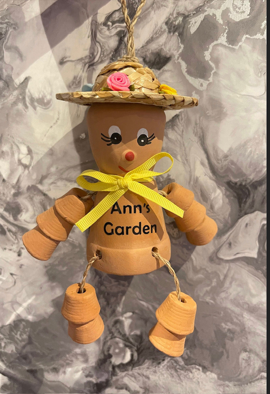 Personalised Terracotta Plant Pot Man or Lady Garden Ornaments Includes Ribbon Of Choice