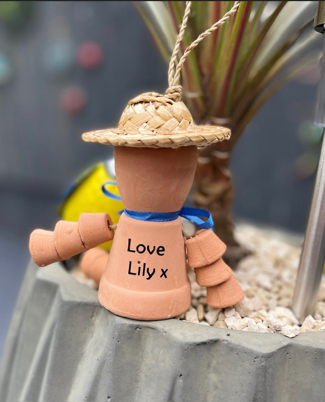 Personalised Terracotta Plant Pot Man or Lady Garden Ornaments Includes Ribbon Of Choice