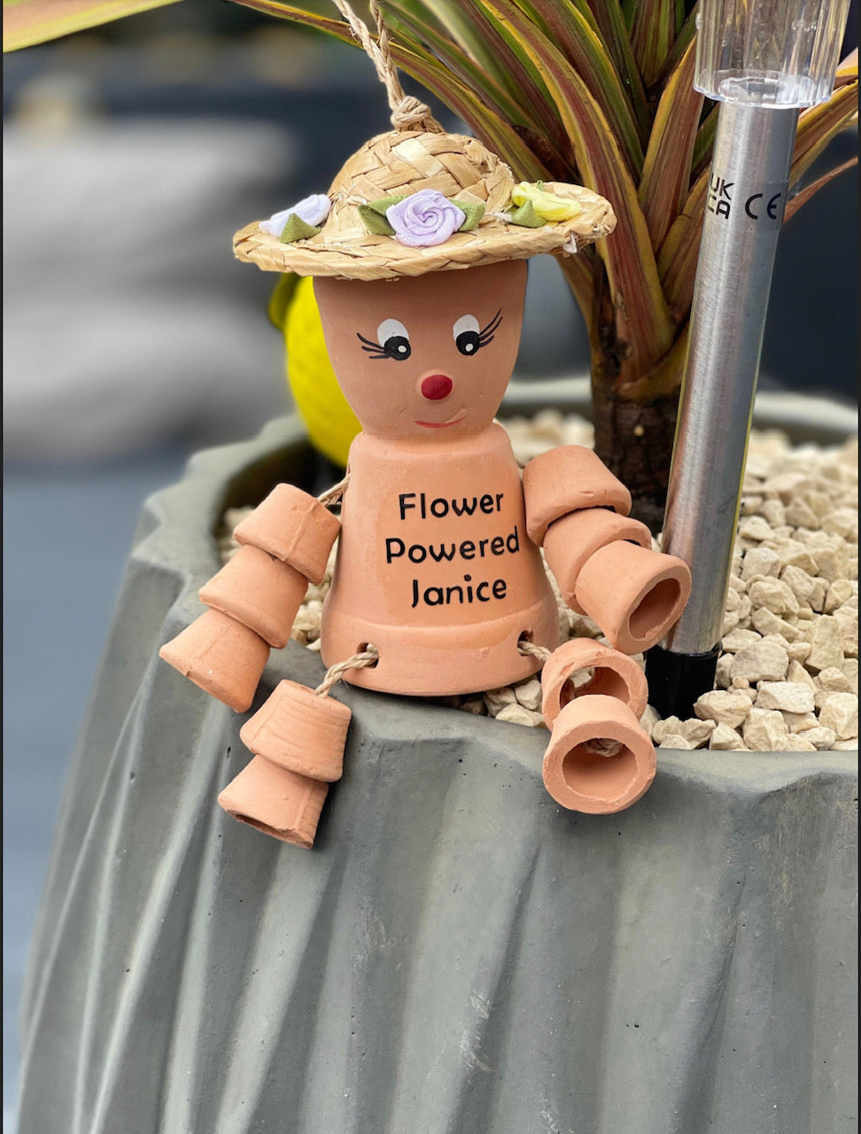 Personalised Terracotta Plant Pot Man or Lady Garden Ornaments Includes Ribbon Of Choice