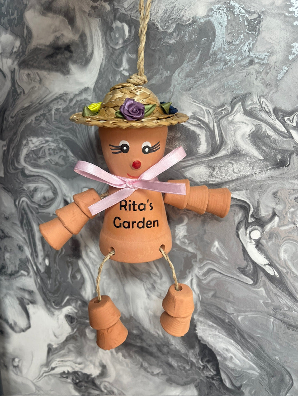 Personalised Terracotta Plant Pot Man or Lady Garden Ornaments Includes Ribbon Of Choice