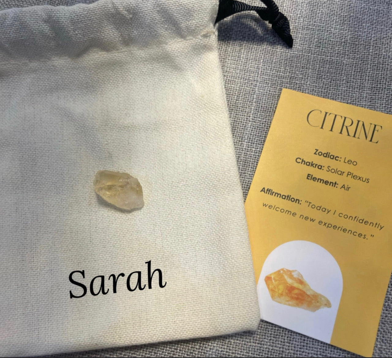 Citrine Healing Natural Rough Crystal Complete with Personalised Storage Pouch