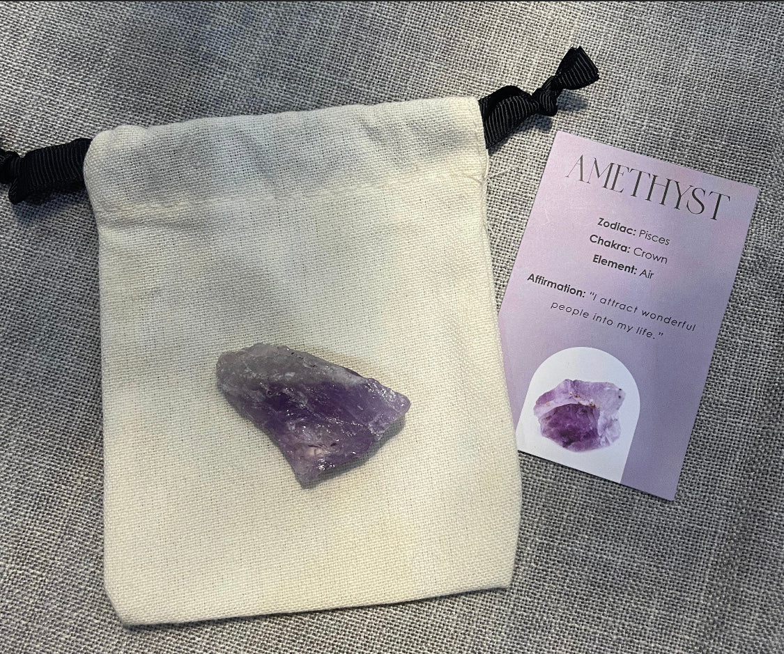 Amethyst Healing Natural Rough Crystal Complete with Personalised Storage Pouch