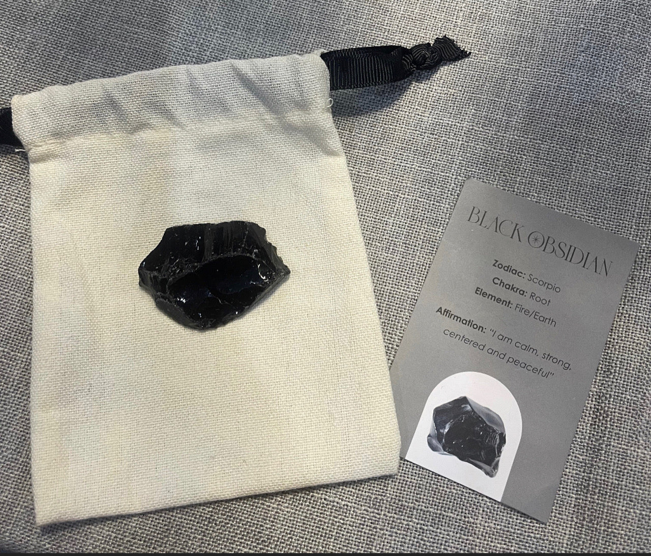 Black Obsidian Healing Natural Rough Crystal Complete with Personalised Storage Pouch