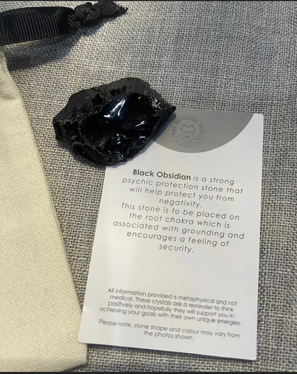 Black Obsidian Healing Natural Rough Crystal Complete with Personalised Storage Pouch